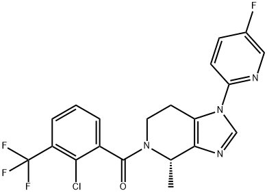 2-[(4R)-5-[2-クロロ-3-(トリフルオロメチル)ベンゾイル]-4-メチル-1H,4H,5H,6H,7H-イミダゾ[4,5-c]ピリジン-1-イル]-5-フルオロピリジン 化学構造式