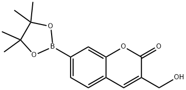 2H-1-Benzopyran-2-one, 3-(hydroxymethyl)-7-(4,4,5,5-tetramethyl-1,3,2-dioxaborolan-2-yl)- 结构式