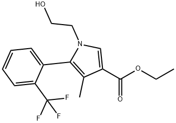 1H-Pyrrole-3-carboxylic acid, 1-(2-hydroxyethyl)-4-methyl-5-[2-(trifluoromethyl)phenyl]-, ethyl ester 结构式