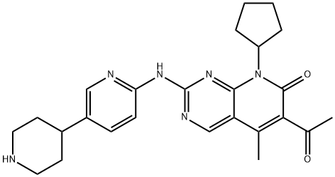 Pyrido[2,3-d]pyrimidin-7(8H)-one, 6-acetyl-8-cyclopentyl-5-methyl-2-[[5-(4-piperidinyl)-2-pyridinyl]amino]- Struktur