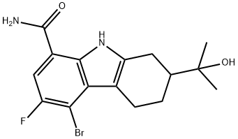 5-Bromo-6-fluoro-2,3,4,9-tetrahydro-2-(1-hydroxy-1-methylethyl)-1H-carbazole-8-carboxamide Struktur