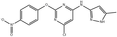 6-CHLORO-N-(5-METHYL-1H-PYRAZOL-3-YL)-2-(4-NITROPHENOXY)PYRIMIDIN-4-AMINE 结构式