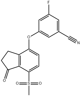 3-氟-5-((7-(甲基磺酰基)-1-氧代-2,3-二氢-1H-茚-4-基)氧基)苯甲腈 结构式
