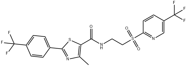 N-[2-[[5-(トリフルオロメチル)-2-ピリジル]スルホニル]エチル]-2-[4-(トリフルオロメチル)フェニル]-4-メチルチアゾール-5-カルボアミド 化学構造式