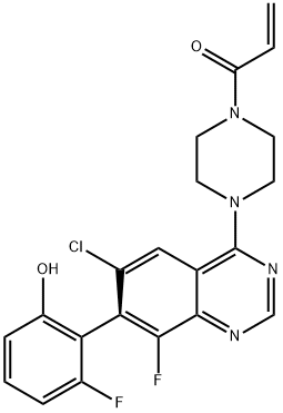 1-[4-[6-クロロ-8-フルオロ-7-(2-フルオロ-6-ヒドロキシフェニル)キナゾリン-4-イル]ピペラジノ]-2-プロペン-1-オン 化学構造式