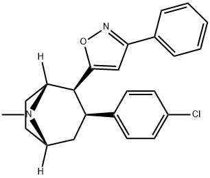(1R,5S)-2β-(3-フェニルイソオキサゾール-5-イル)-3β-(4-クロロフェニル)トロパン 化学構造式