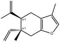 rel-6α*-エテニル-4,5,6,7-テトラヒドロ-3,6-ジメチル-5β*-(1-メチルエテニル)ベンゾフラン 化学構造式