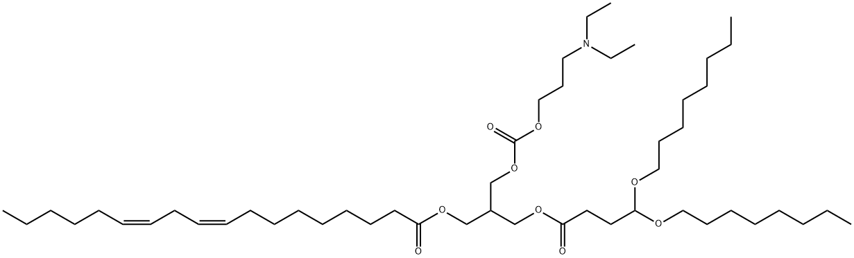 9,12-Octadecadienoic acid (9Z,12Z)-, 3-[4,4-bis(octyloxy)-1-oxobutoxy]-2-[[[[3-(diethylamino)propoxy]carbonyl]oxy]methyl]propyl ester Struktur