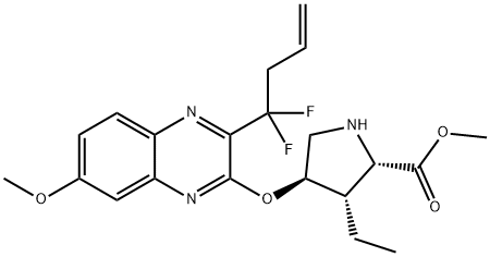 L-Proline, 4-[[3-(1,1-difluoro-3-buten-1-yl)-7-methoxy-2-quinoxalinyl]oxy]-3-ethyl-,methyl ester, (3S,4R)-, 4-methylbenzenesulfonate (1:1), 1799733-70-2, 结构式