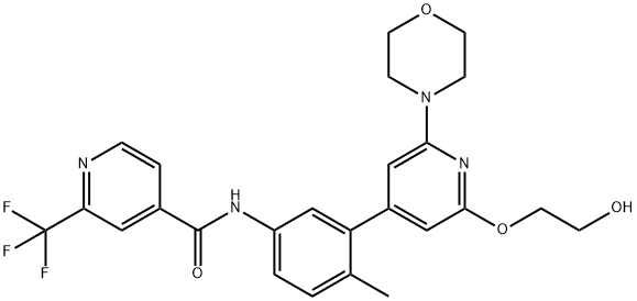 N-[3-[2-(2-ヒドロキシエトキシ)-6-モルホリノ-4-ピリジル]-4-メチルフェニル]-2-(トリフルオロメチル)イソニコチンアミド 化学構造式