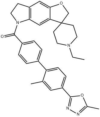 Methanone, (1'-ethyl-2,5,6,7-tetrahydrospiro[3H-furo[2,3-f]indole-3,4'-piperidin]-5-yl)[2'-methyl-4'-(5-methyl-1,3,4-oxadiazol-2-yl)[1,1'-biphenyl]-4-yl]- Struktur