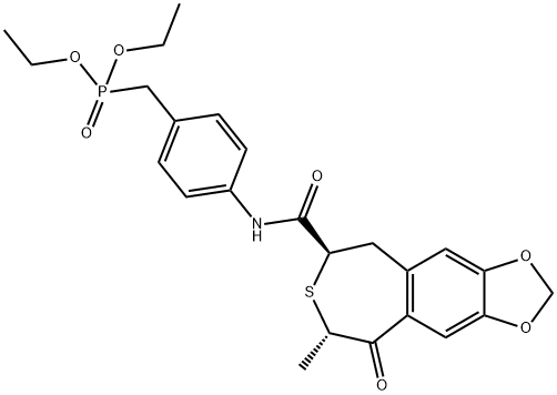 二乙基 4-((6R,8S)-8-甲基-9-氧亚基-5,6,8,9-四氢噻庚英并[4,5:4,5]苯并[1,2-D][1,3]二噁戊环-6-碳杂草酰氨基)苯甲基膦酸基酯, 180185-61-9, 结构式