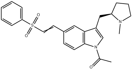 	(R)-1-acetyl-5-[2-(phenylsulfonyl)ethyenyl]-3-(N-methylpyrrolidin-2-ylmethyl)-1H-indole Structure