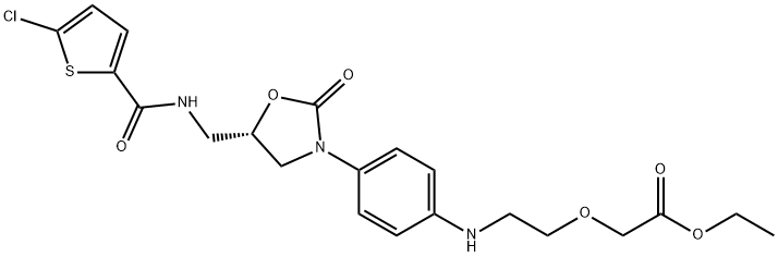 Acetic acid, 2-[2-[[4-[(5S)-5-[[[(5-chloro-2-thienyl)carbonyl]amino]methyl]-2-oxo-3-oxazolidinyl]phenyl]amino]ethoxy]-, ethyl ester Structure