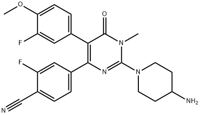 Benzonitrile, 4-[2-(4-amino-1-piperidinyl)-5-(3-fluoro-4-methoxyphenyl)-1,6-dihydro-1-methyl-6-oxo-4-pyrimidinyl]-2-fluoro- Struktur
