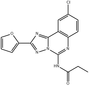 N-[2-(2-フリル)-9-クロロ[1,2,4]トリアゾロ[1,5-c]キナゾリン-5-イル]プロパンアミド 化学構造式