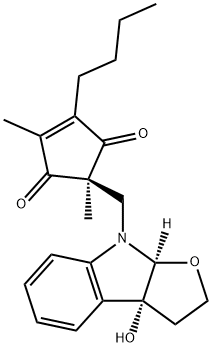 4-Cyclopentene-1,3-dione, 4-butyl-2,5-dimethyl-2-[[(3aR,8aS)-2,3,3a,8a-tetrahydro-3a-hydroxy-8H-furo[2,3-b]indol-8-yl]methyl]-, (2S)- Structure