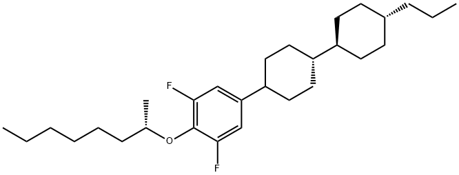 [4(S)-[trans(trans)]]-1,3-Difluoro-2-[(1-methylheptyl)oxy]-5-(4'-propyl[1,1'-bicyclohexyl]-4-yl)benzene 化学構造式