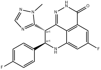 3H-Pyrido[4,3,2-de]phthalazin-3-one, 5-fluoro-8-(4-fluorophenyl)-2,7,8,9-tetrahydro-9-(1-methyl-1H-1,2,4-triazol-5-yl)-, (8R,9S)-rel- 结构式