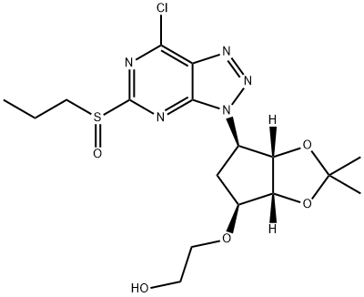2-(((3AR,4S,6R,6AS)-6-(7-氯-5-(丙基亚磺酰基)-3H-[1,2,3]三唑并[4,5-D]嘧啶-3-基)-2,2-二甲基四氢-3AH-环戊二烯并[D] [1,3]二氧杂环戊烯-4-基)氧基)乙醇, 1863036-45-6, 结构式