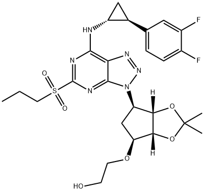 2-(((3AR,4S,6R,6AS)-6-(7-(((1R,2S)-2-(3,4-二氟苯基)环丙基)氨基)-5-(丙基磺酰基)-3H-[1,2,3]三唑并[4,5-D]嘧啶-3-基)-2,2-二甲基四氢-3AH-环戊二烯并[D] [1,3]二氧杂环戊烯-4-基)氧基)乙醇 结构式