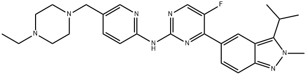 N-{5-[(4-ethylpiperazin-1-yl)methyl]pyridin-2-yl}-5-
fluoro-4-[2-methyl-3-(propan-2-yl)-2H-indazol-5-yl]
pyrimidin-2-amine Structure