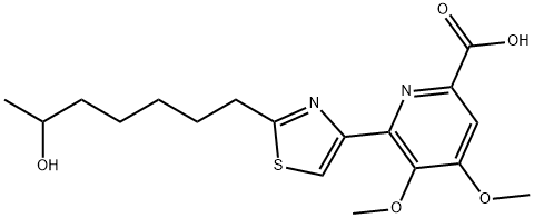 4,5-ジメトキシ-6-[2-(6-ヒドロキシヘプチル)-4-チアゾリル]-2-ピリジンカルボン酸 化学構造式