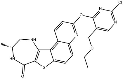 8H-[1,4]Diazepino[5',6':4,5]thieno[3,2-f]quinolin-8-one, 3-[[2-chloro-5-(ethoxymethyl)-4-pyrimidinyl]oxy]-9,10,11,12-tetrahydro-10-methyl-, (10R)- Struktur