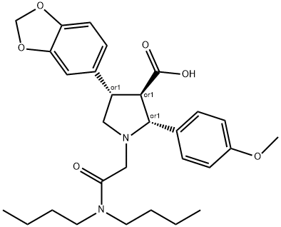 rel-(2R,3R,4S)-4-(1,3-Benzodioxol-5-yl)-1-[2-(dibutylamino)-2-oxoethyl]-2-(4-methoxyphenyl)-3-pyrrolidinecarboxylic acid Structure