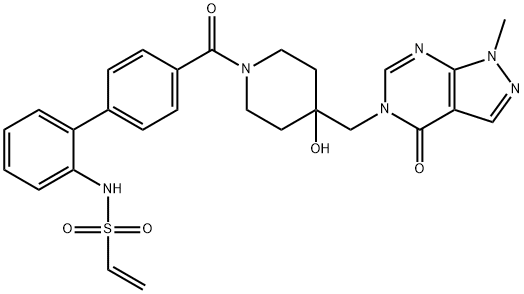 5-[[1-[[2′-(エテニルスルホニルアミノ)-1,1′-ビフェニル-4-イル]カルボニル]-4-ヒドロキシ-4-ピペリジニル]メチル]-1-メチル-1,5-ジヒドロ-4H-ピラゾロ[3,4-d]ピリミジン-4-オン 化学構造式