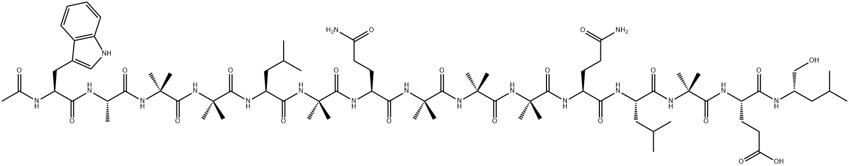 L-Glutamamide, N-acetyl-L-tryptophyl-L-alanyl-2-methylalanyl-2-methylalanyl-L-leucyl-2-methylalanyl-L-glutaminyl-2-methylalanyl-2-methylalanyl-2-methylalanyl-L-glutaminyl-L-leucyl-2-methylalanyl-N1-[(1S)-1-(hydroxymethyl)-3-methylbutyl]- Structure
