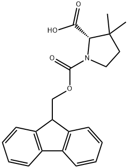 1,2-Pyrrolidinedicarboxylic acid, 3,3-dimethyl-, 1-(9H-fluoren-9-ylmethyl) ester, (2S)- Structure