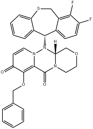 (R)-7-(Benzyloxy)-12-((S)-7,8-difluoro-6,11-dihydrodibenzo[b,e]thiepin-11-yl)-3,4,12,12a-tetrahydro-1H-[1,4]oxazino[3,4-c]pyrido[2,1-f][1,2,4]triazine-6,8-dione Struktur