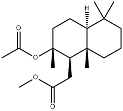 (1R,4aα)-デカヒドロ-2α-(アセチルオキシ)-2,5,5,8aβ-テトラメチル-1β-ナフタレン酢酸メチル 化学構造式