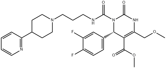 1-[[3-[4-(2-ピリジル)ピペリジノ]プロピル]カルバモイル]-2-オキソ-4-(メトキシメチル)-6α-(3,4-ジフルオロフェニル)-1,2,3,6-テトラヒドロピリミジン-5-カルボン酸メチル 化学構造式