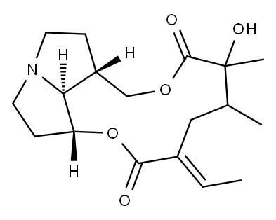(1α,8β,12ξ,13ξ,15E)-1,2-ジヒドロ-12-ヒドロキシセネシオナン-11,16-ジオン 化学構造式
