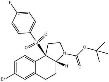 3H-Benz[e]indole-3-carboxylic acid, 7-bromo-9b-[(4-fluorophenyl)sulfonyl]-1,2,3a,4,5,9b-hexahydro-, 1,1-dimethylethyl ester, (3aR,9bR)- Structure