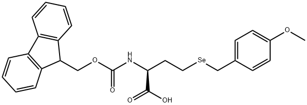 (S)-2-(9H-フルオレン-9-イルメトキシカルボニルアミノ)-4-(4-メトキシベンジルセレノ)ブタン酸 化学構造式