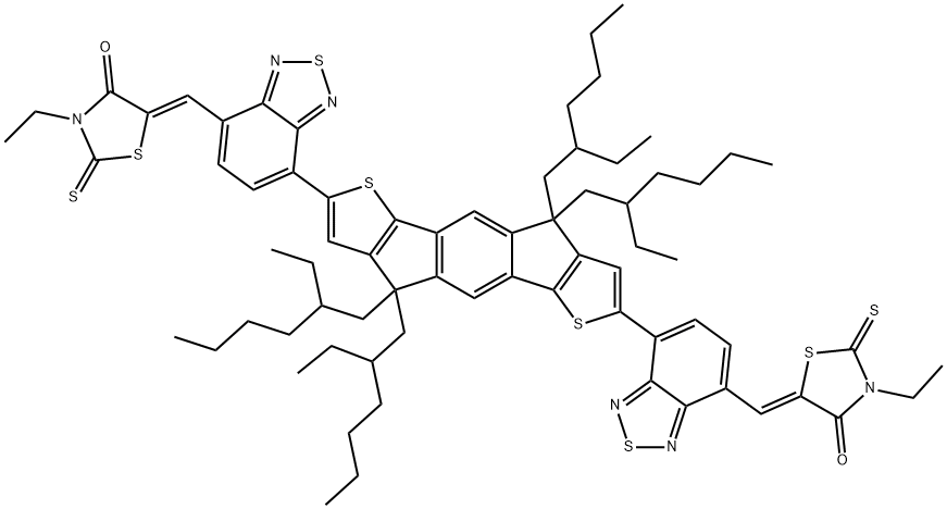 (5Z,5'Z)-5,5'-((7,7'-(4,4,9,9-tetraoctyl-4,9-dihydro-s-indaceno[1,2-b:5,6-b']dithiophene-2,7-diyl)bis(benzo[c][1,2,5]thiadiazole-7,4-diyl))bis(methanylylidene))bis(3-ethyl-2-thioxothiazolidin-4-one) Structure