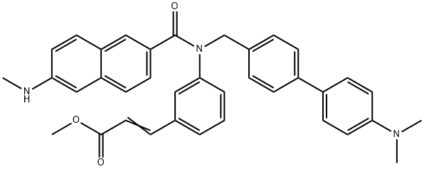 methyl (E)-3-(3-(N-((4'-(dimethylamino)-[1,1'-biphenyl]-4-yl)methyl)-6-(methylamino)-2-naphthamido)phenyl)acrylate Structure