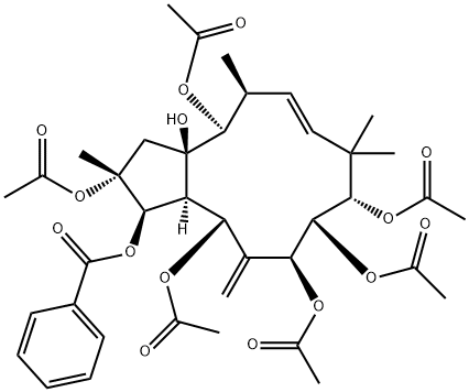 2,5,7,8,9,14-Hexaacetoxy-3-benzoyloxy-15-hydroxyjatropha-6(17),11E-diene Structure