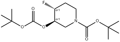 tert-butyl Trans-3-((tert-butoxycarbonyl)oxy)-4-fluoropiperidine-1-carboxylate racemate Struktur