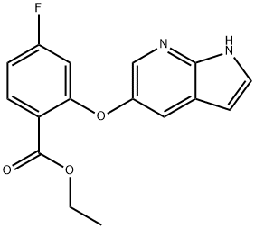 Benzoic acid, 4-fluoro-2-(1H-pyrrolo[2,3-b]pyridin-5-yloxy)-, ethyl ester Struktur
