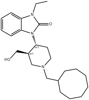 (±)-1-[(3R*,4R*)-1-(Cyclooctylmethyl)-3-(hydroxymethyl)-4-piperidinyl]-3-ethyl-1,3-dihydro-2H-benzimidazol-2-one, 217461-40-0, 结构式