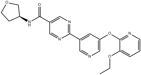 5-Pyrimidinecarboxamide, 2-[5-[(3-ethoxy-2-pyridinyl)oxy]-3-pyridinyl]-N-[(3S)-tetrahydro-3-furanyl]- Structure