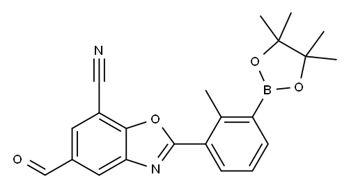 7-Benzoxazolecarbonitrile, 5-formyl-2-[2-methyl-3-(4,4,5,5-tetramethyl-1,3,2-dioxaborolan-2-yl)phenyl]-,2231027-08-8,结构式
