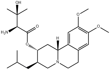 (2R, 3R, 11bR)-3-isobutyl-9,10-dimethoxy-1,3,4,6,7,11b-hexahydro-2H-pyrido[2,1-a]isoquinolin-2-yl(S)-2-amino-3-hydroxy-3-methylbutanoate Struktur