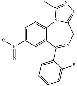 4H-[1,2,4]Triazolo[4,3-a][1,4]benzodiazepine, 6-(2-fluorophenyl)-1-methyl-8-nitro- Structure