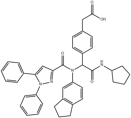 Benzeneacetic acid, 4-[2-(cyclopentylamino)-1-[(2,3-dihydro-1H-inden-5-yl)[(1,5-diphenyl-1H-pyrazol-3-yl)carbonyl]amino]-2-oxoethyl]- Struktur