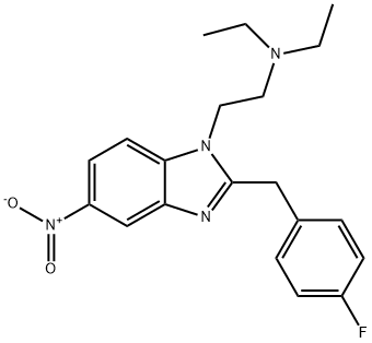 1H-Benzimidazole-1-ethanamine, N,N-diethyl-2-[(4-fluorophenyl)methyl]-5-nitro- Struktur